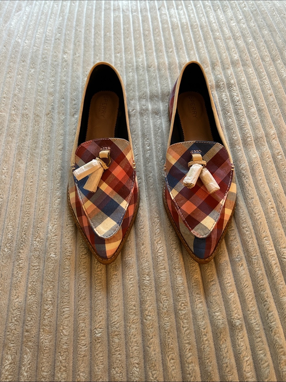 Sperry Plaid Pointed-Toe Flats in Red, Blue, Cream with Bow - Picture 3 of 3